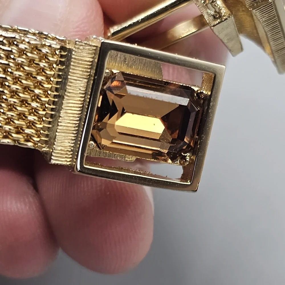 Vintage MCM Gold Tone Smoky Amber Tone Mesh Wrap Cufflinks Quiet Luxury Preppy